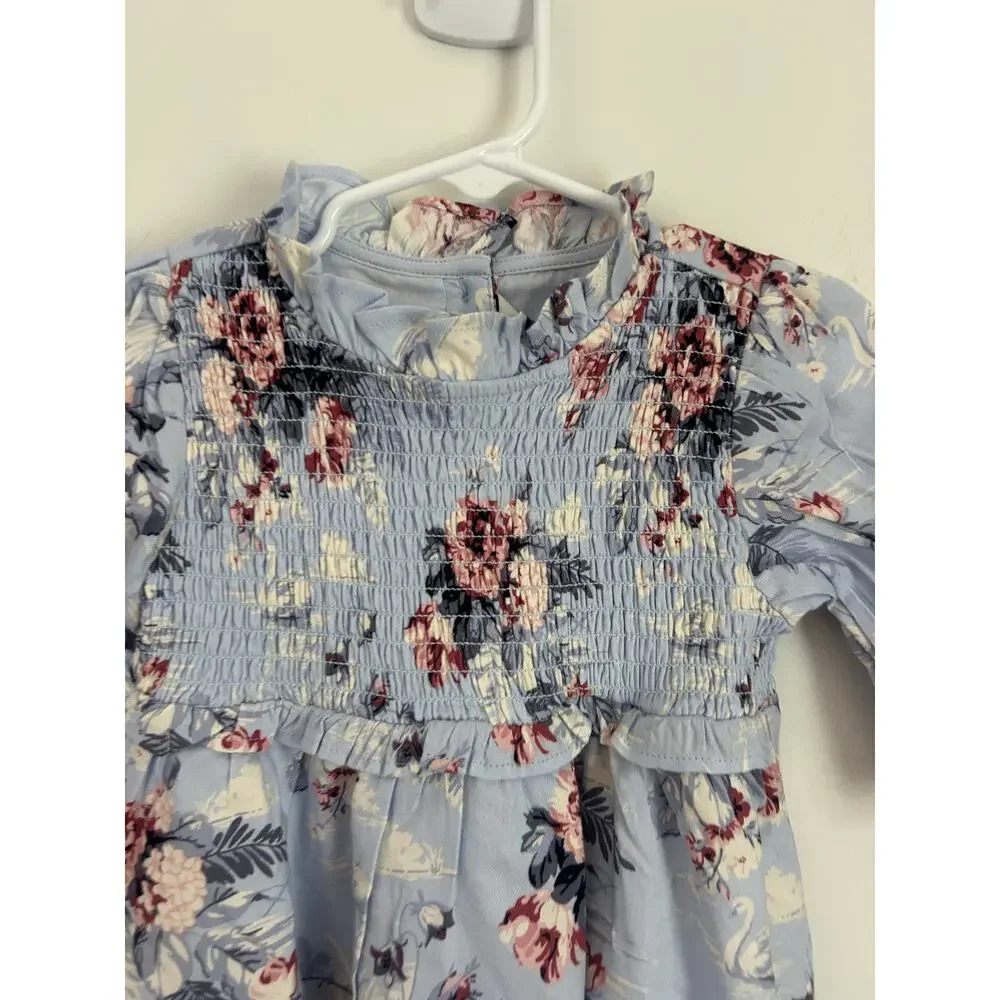 Janie and Jack Girl's 2T Pale Blue Swan Floral The Sylvie Smocked Dress NWT